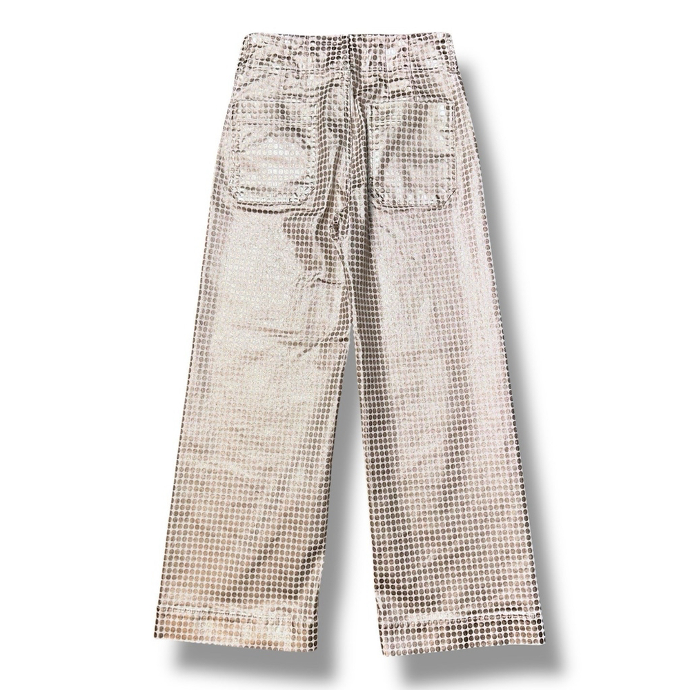 Meave The Colette Crop Wide Leg Pants Metallic Dot Print White Rose Gold NWOT 25 - Picture 5 of 8